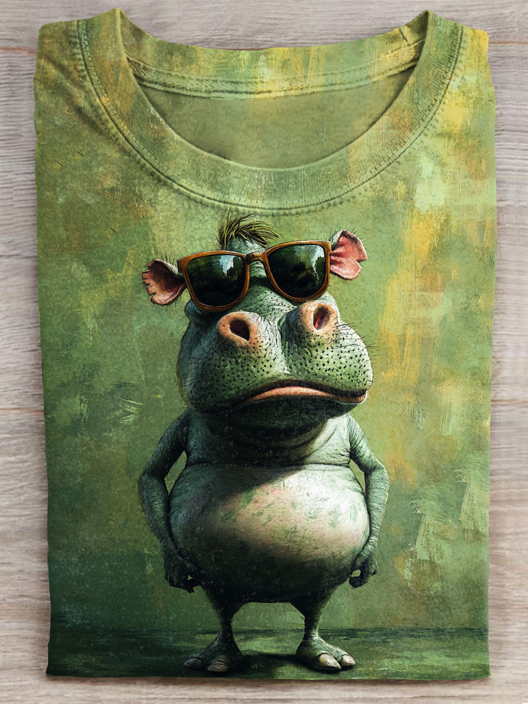 Cute Hippo Art Print Casaul Short Sleeve T-shirt