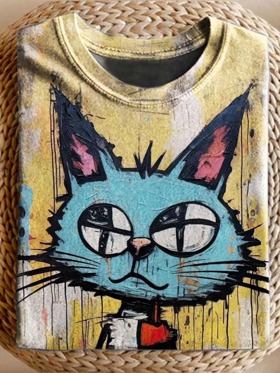 Cat Art Print Short Sleeve T-shirt