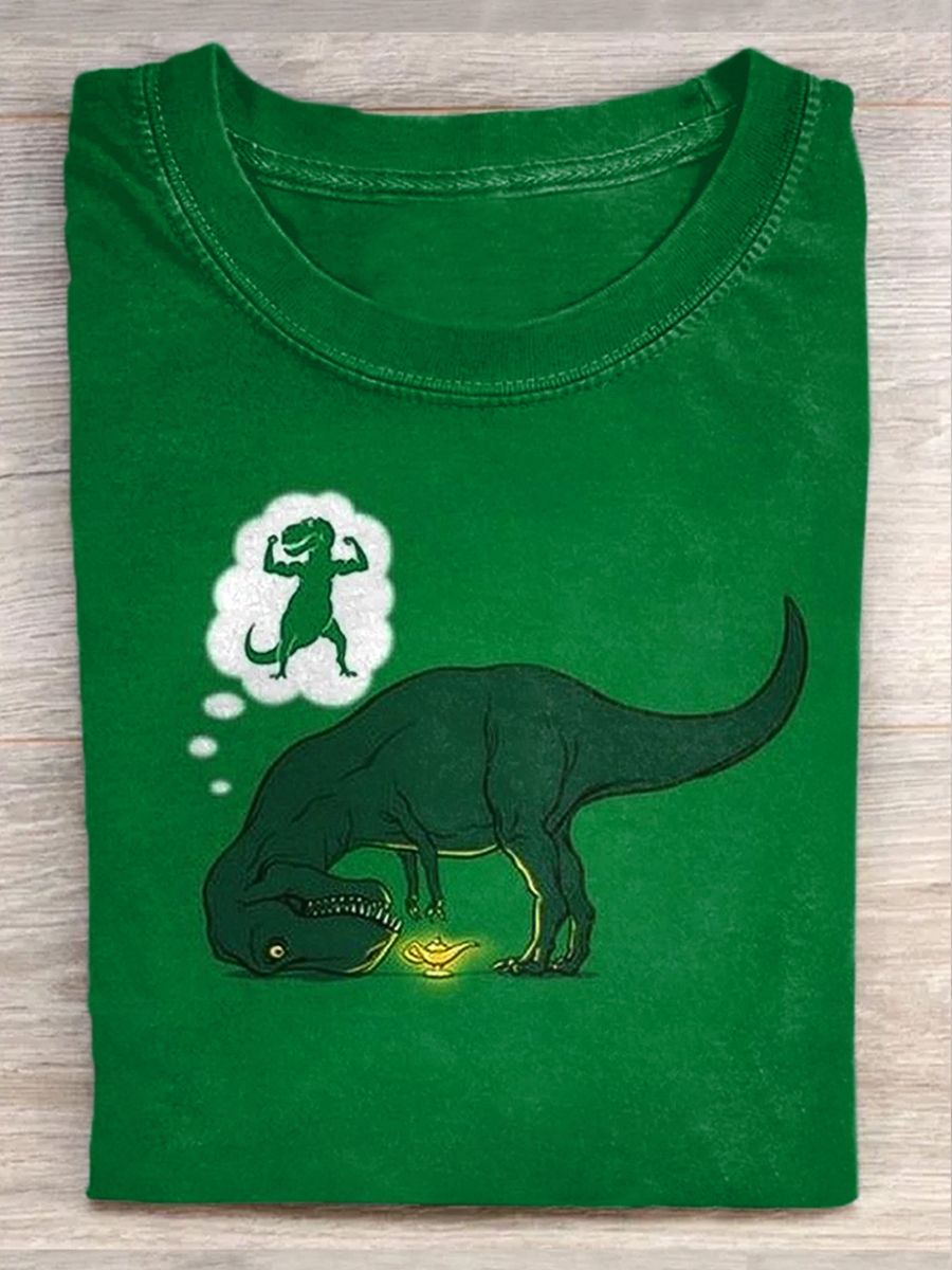 Retro Fun Divine Light Dinosaur Print Casual Short Sleeve T-Shirt