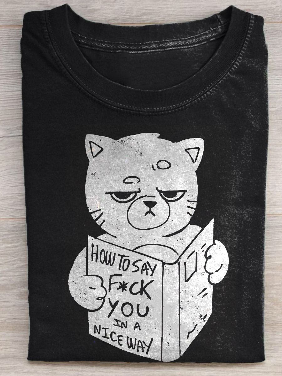 Funny Cat How To Say F CK You Print T-shirt