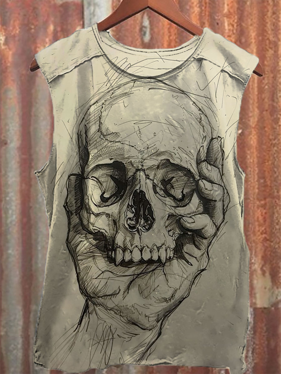 Vintage Skull Print 100% Cotton Casual Tank Top