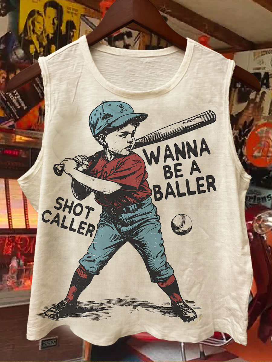 Vintage Baseball Print 100% Cotton Casual Tank Top