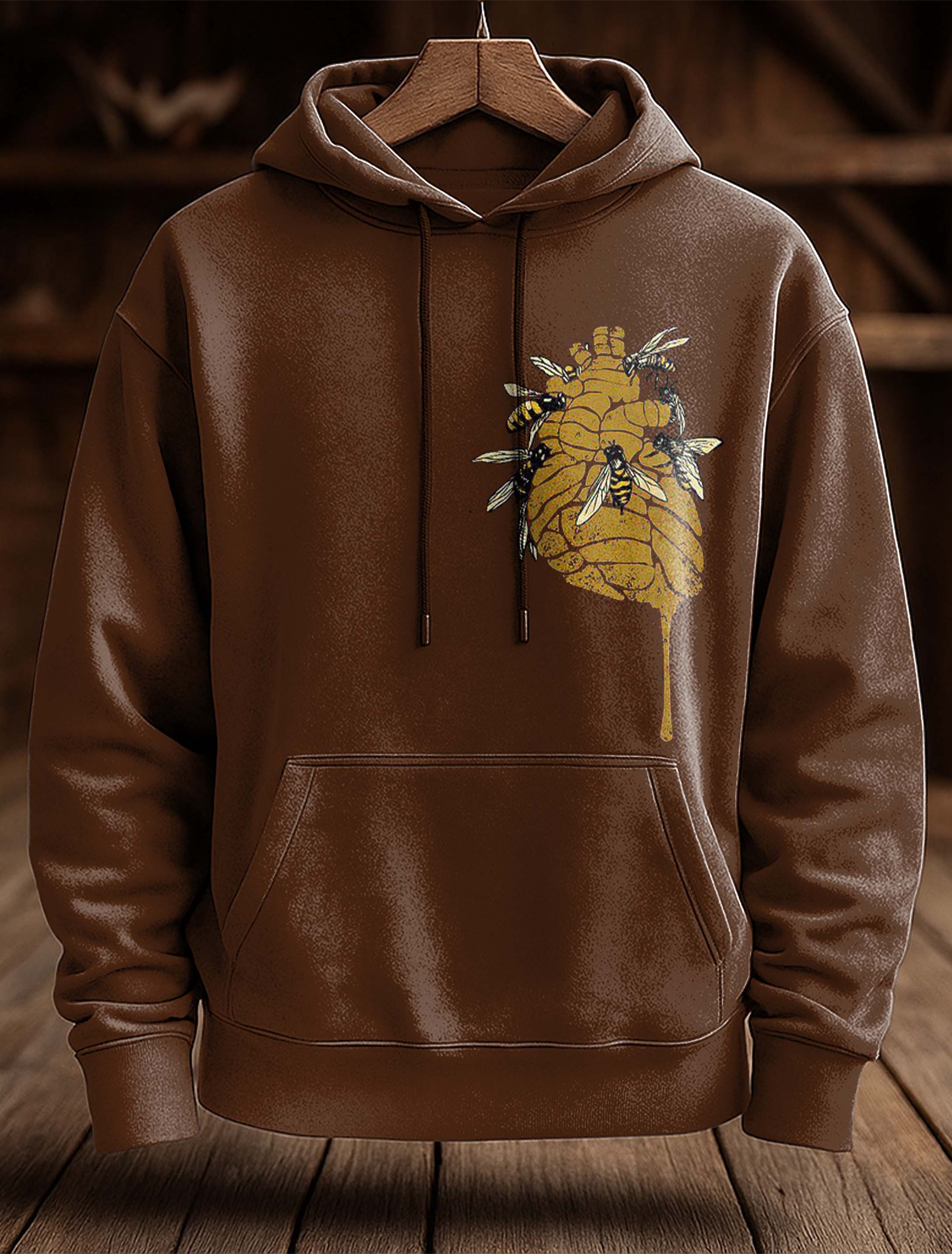 Bee Heart Art Print Casual Hooded Sweatshirt