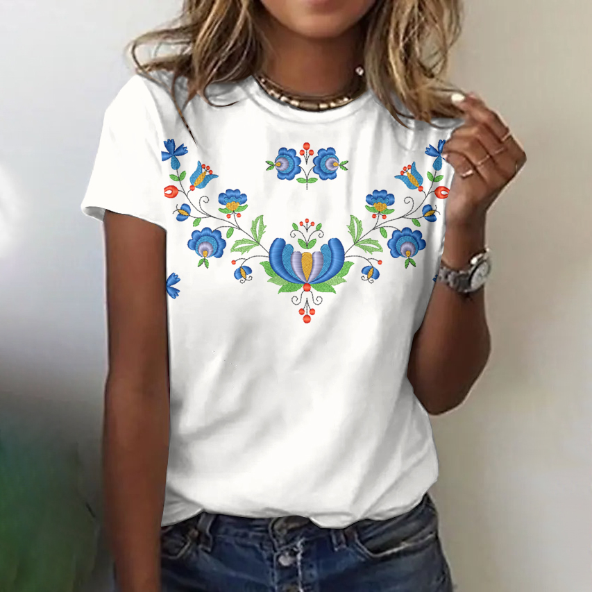 Women's Swedish Art Floral Short Sleeve T-shirt