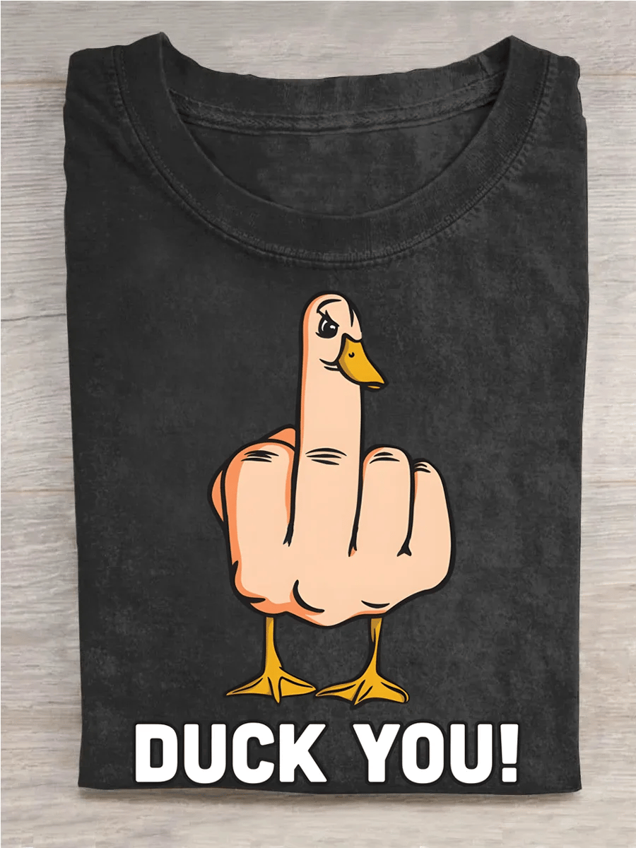 Duck You Unisex Print Vintage Wash Denim T-shirt