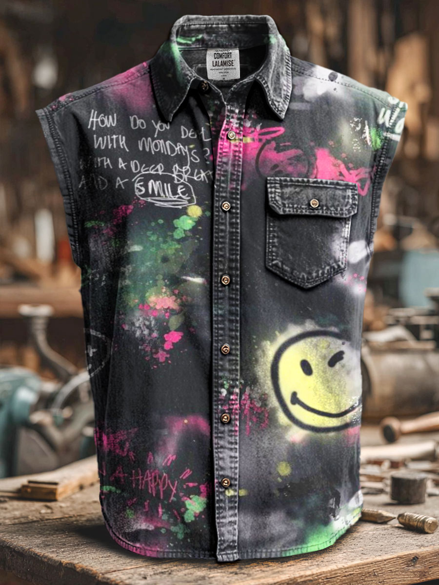 How Do U Deal With Monday?Funny Art Print Casual 100% Cotton Sleeveless Lapel Shirt