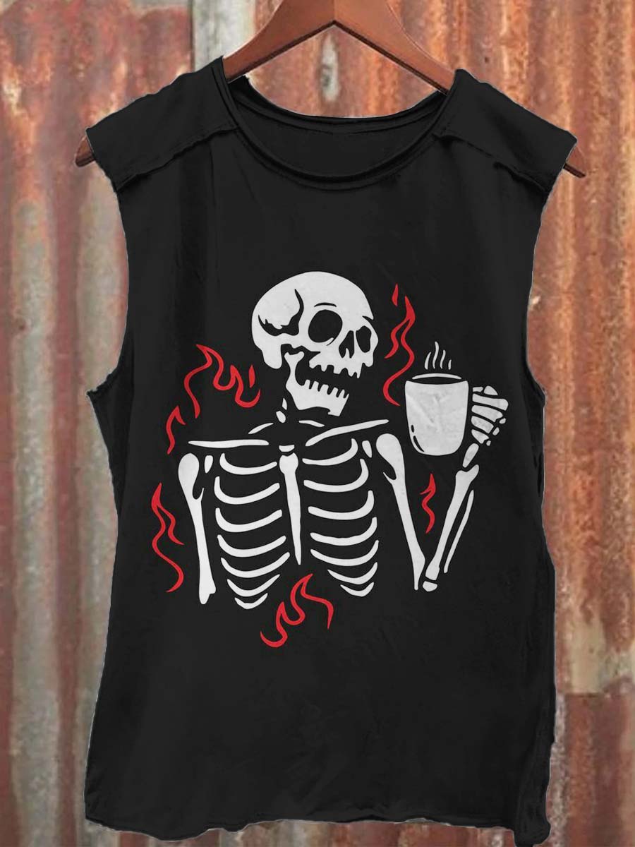 Skull Coffee Print Casual Tank Top