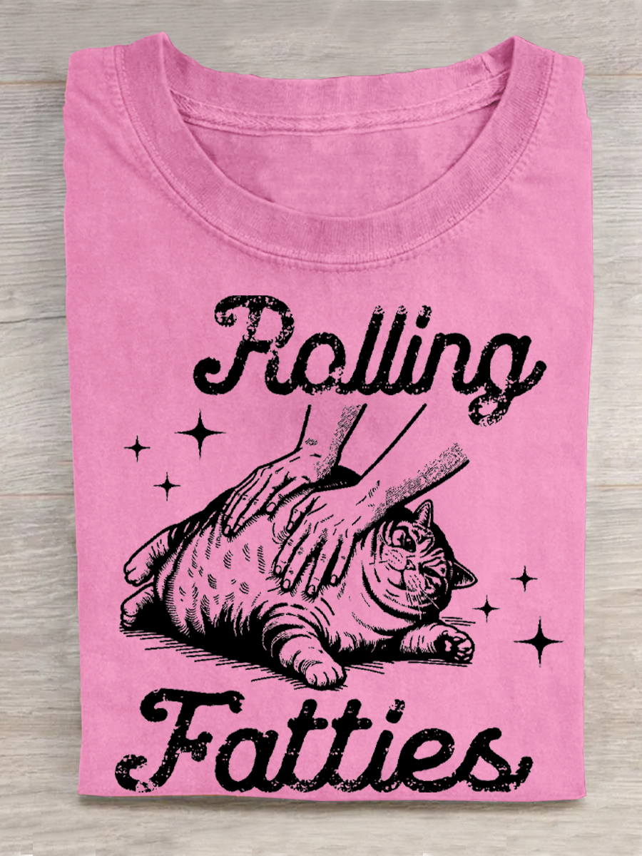 Cat Funny Art Print Crew Neck Short Sleeve T-Shirt