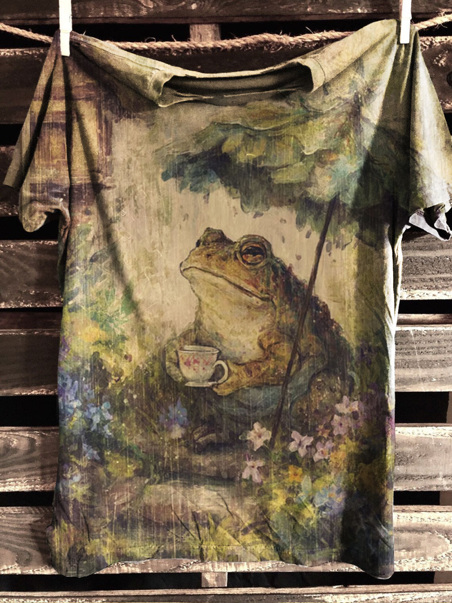 Vintage Frog Print Casual T-shirt