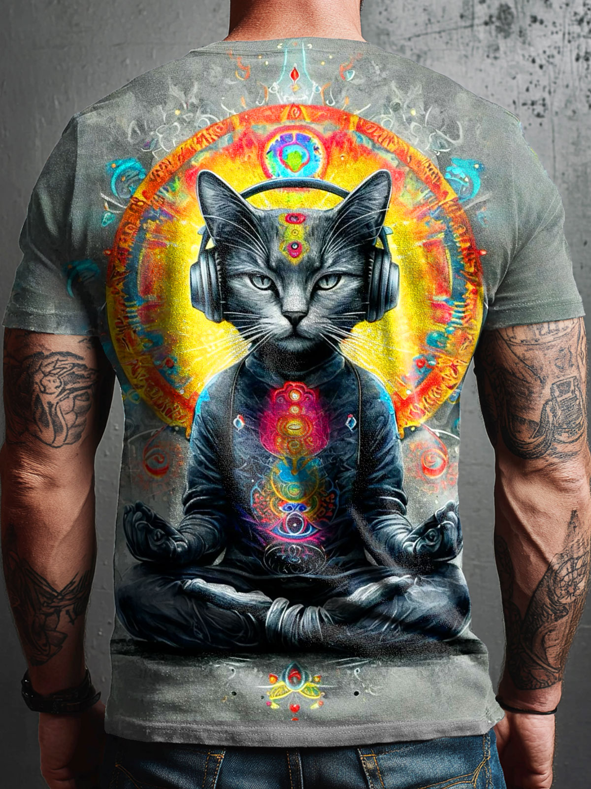 Meditating Cat Clam  Art Casaul Cotton Short Sleeve T-shirt