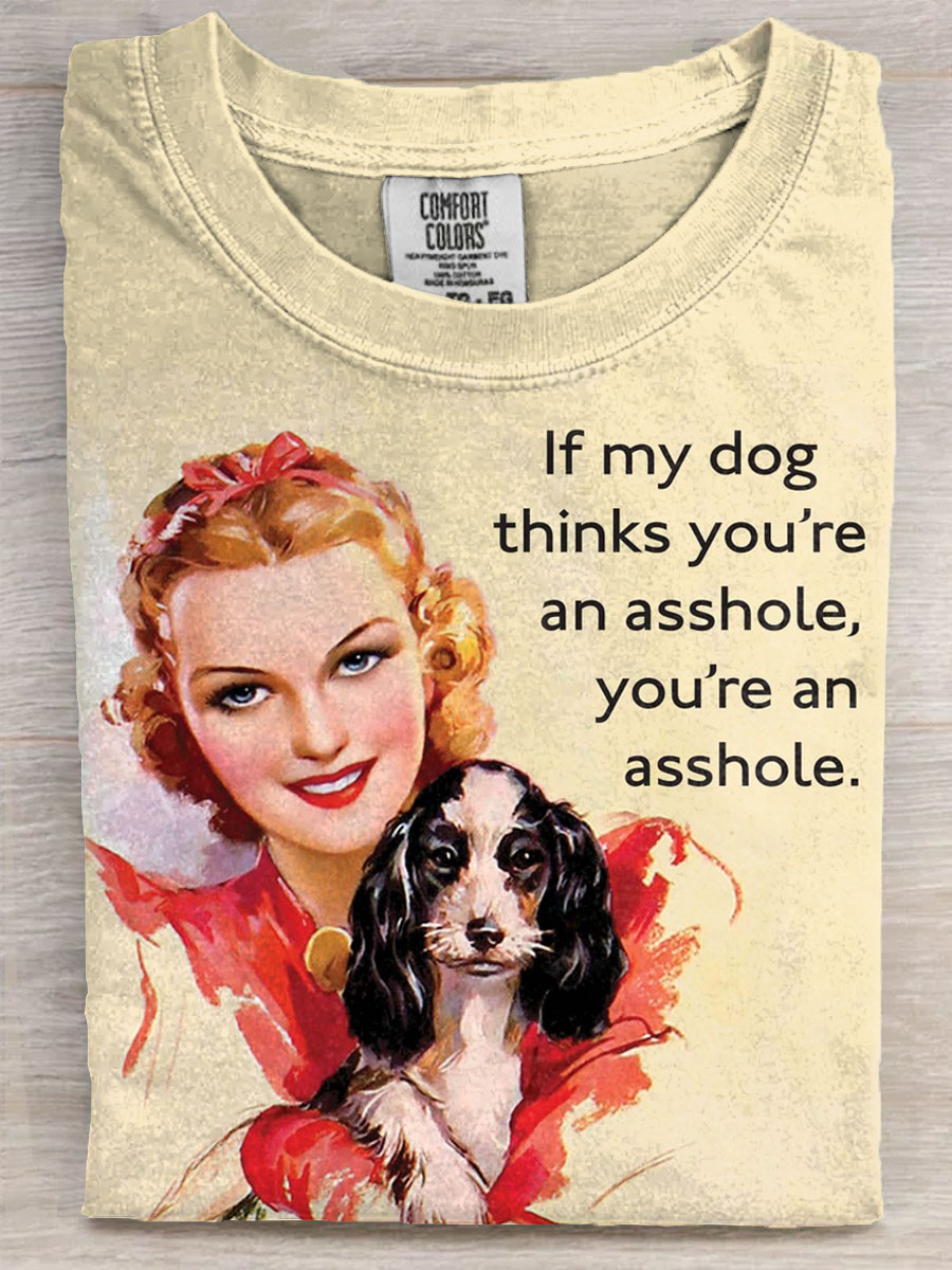 Vintage Funny Dog Lover Art Print Casaul Short Sleeve T-shirt