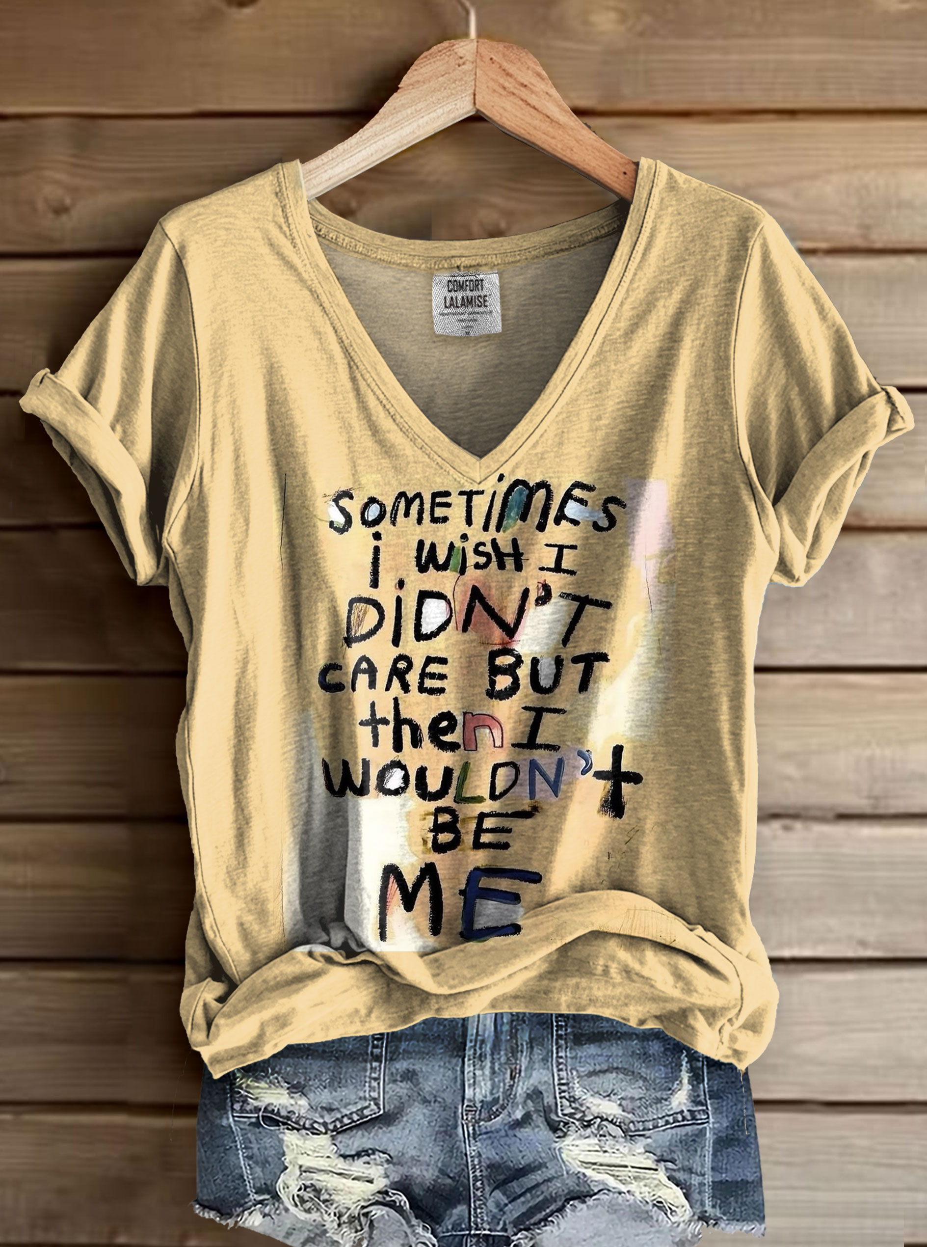 Inspirtion Letter Print V-neck Casual T-Shirt