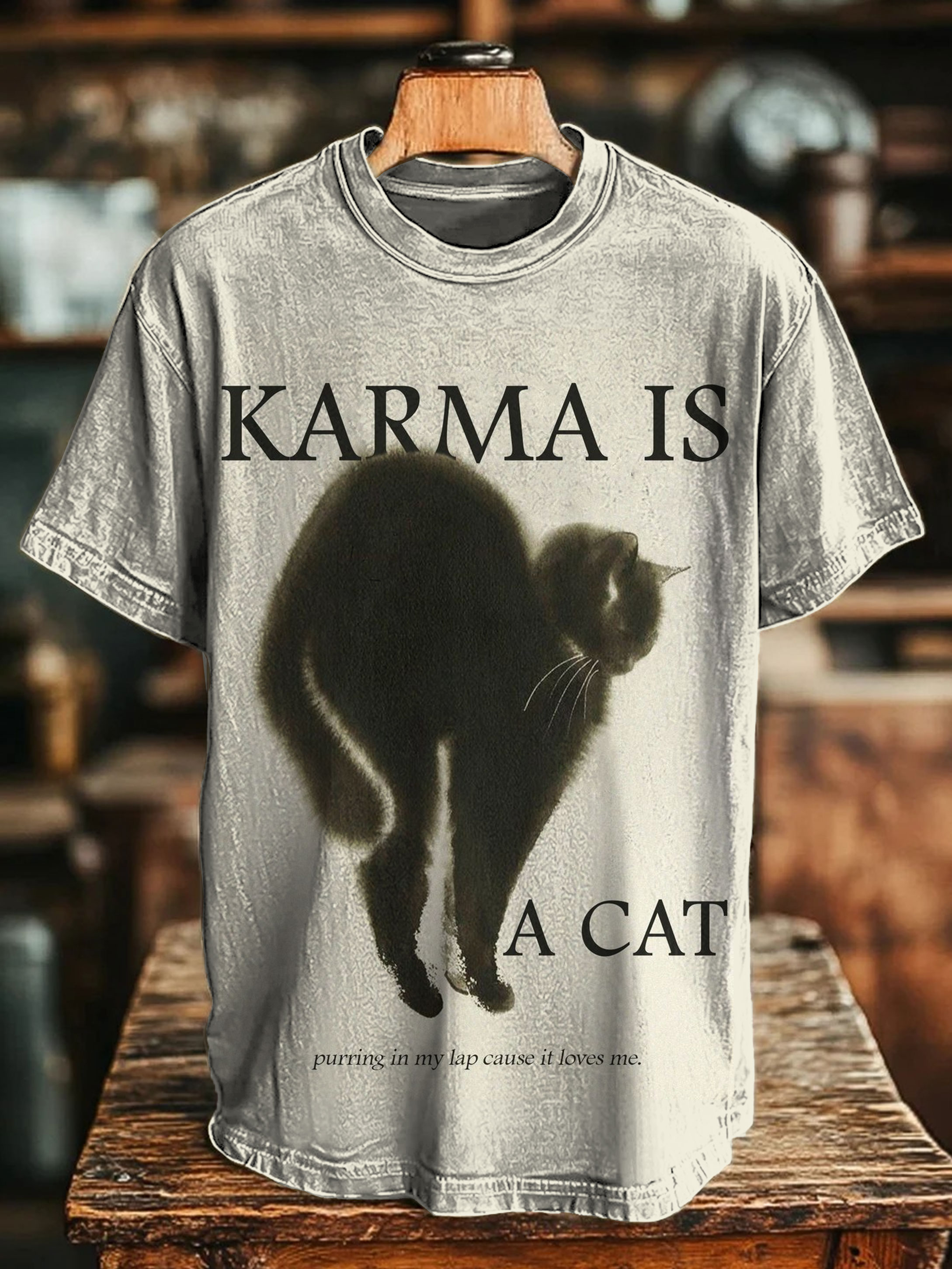 Karma Is A Cat Art Print Casaul Short Sleeve T-shirt