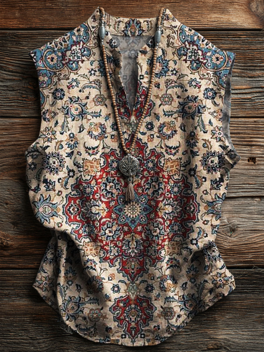 Ethnic Flower Print Casual Tank Top