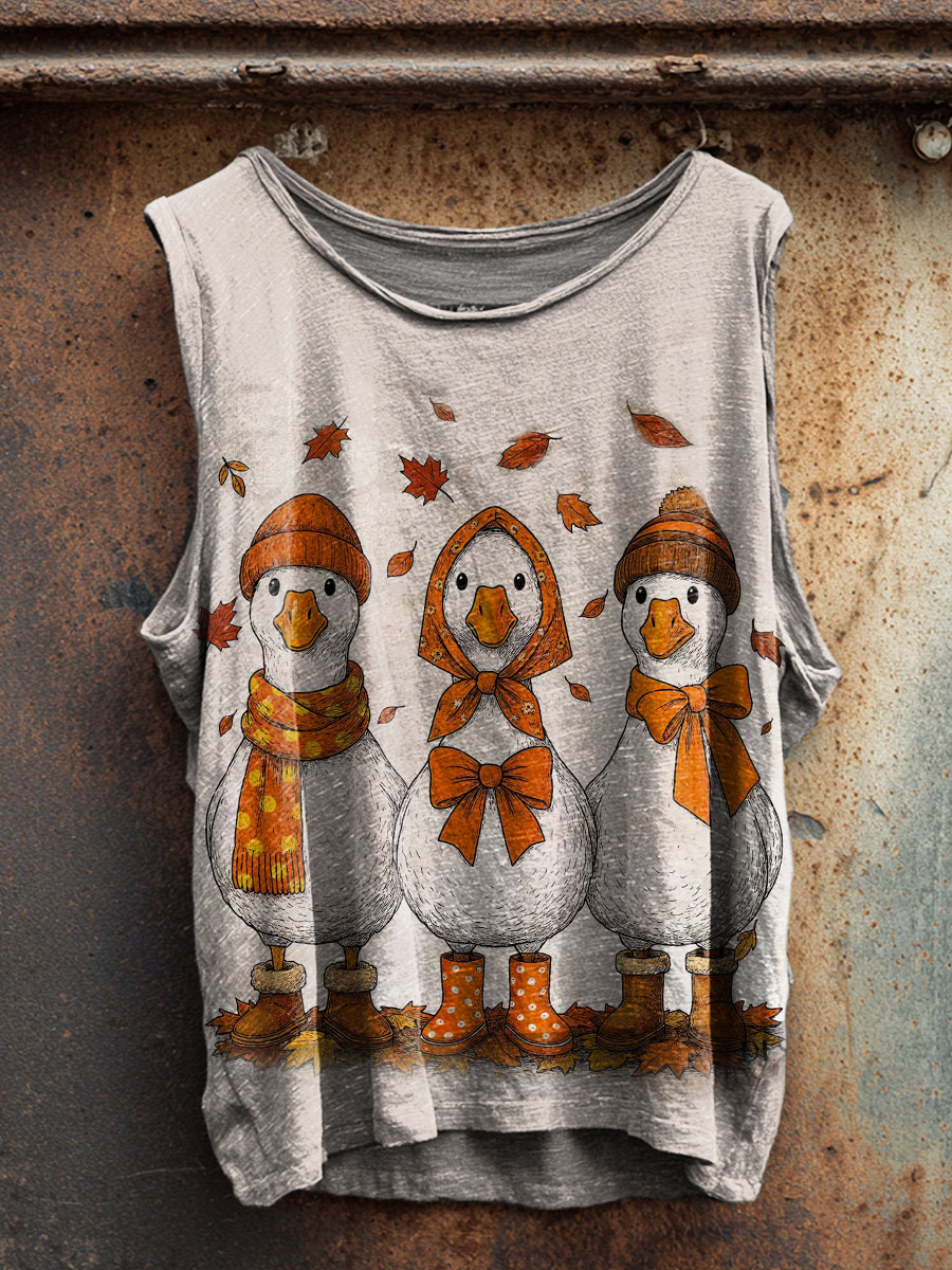 Fall Art Print 100% Cotton Casual Tank Top
