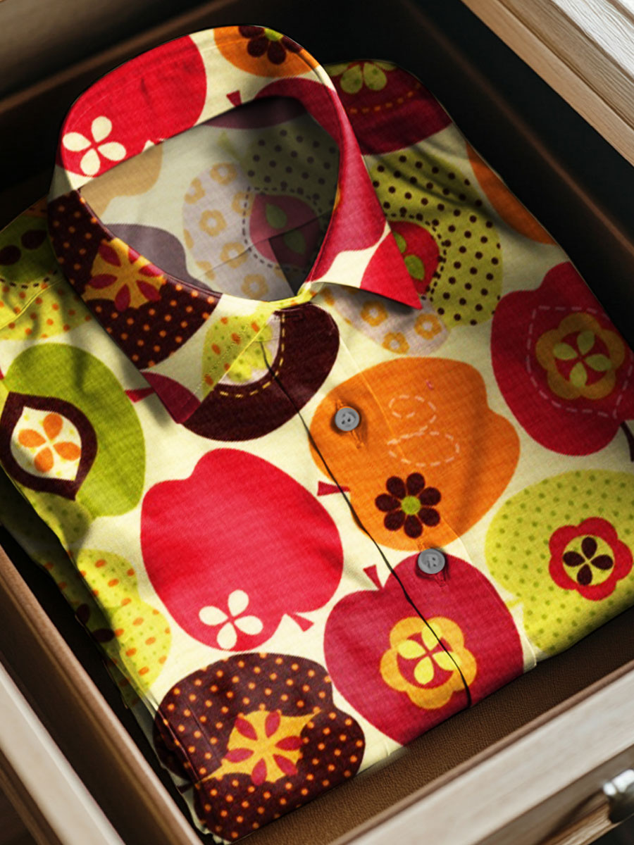 Vintage Art Print Casual 100% Cotton Short Sleeve Shirt