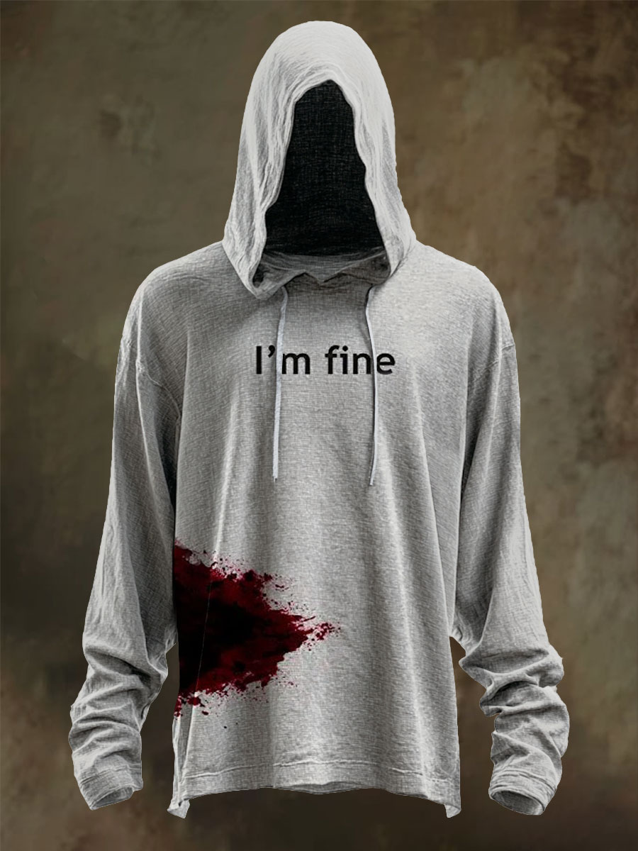 I��m fine Halloween Art Print Casual Long Sleeve Hoodie Shirt
