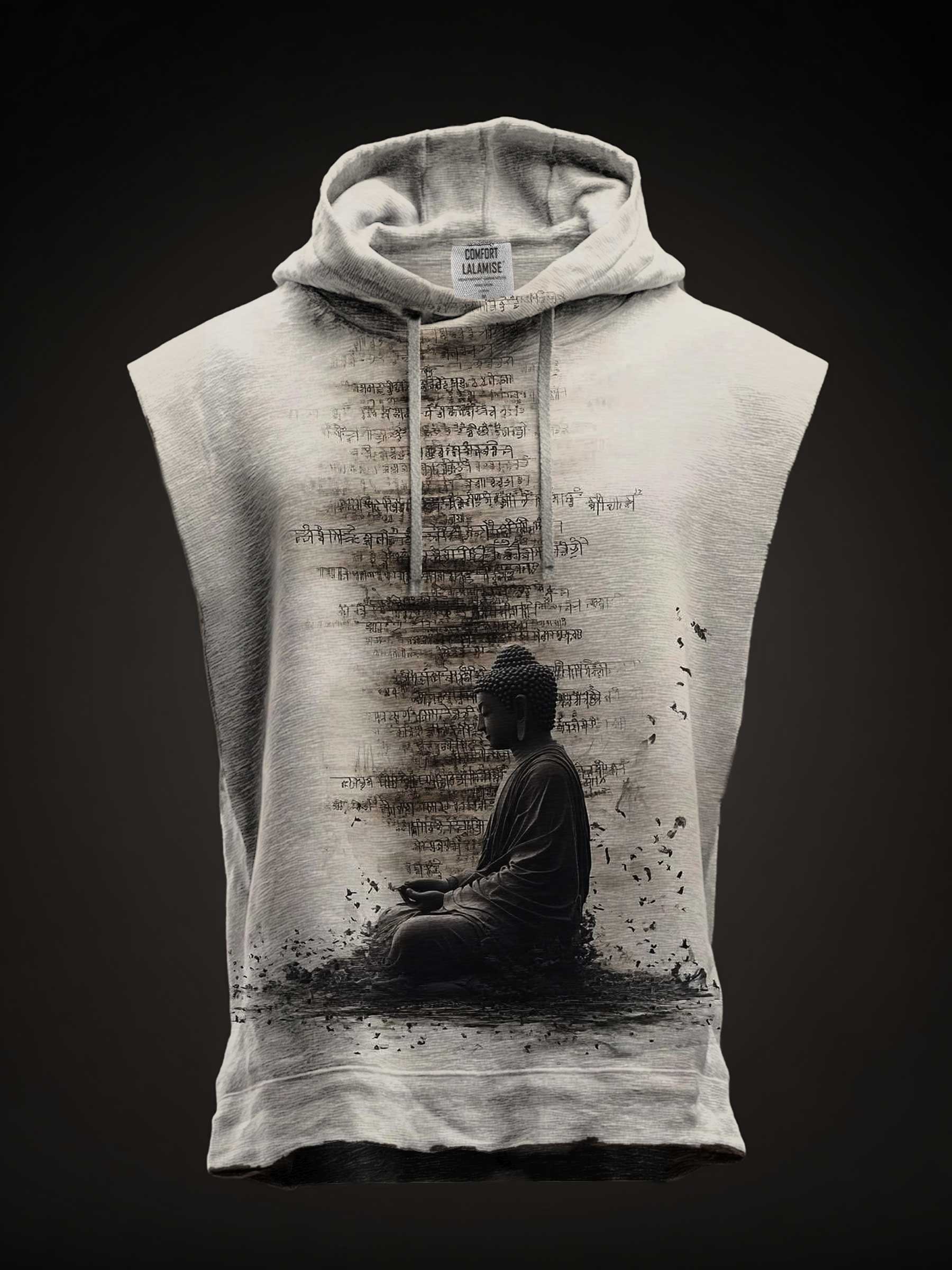 Buddha Art Print Wide Shoulder Hoodie Tank Top