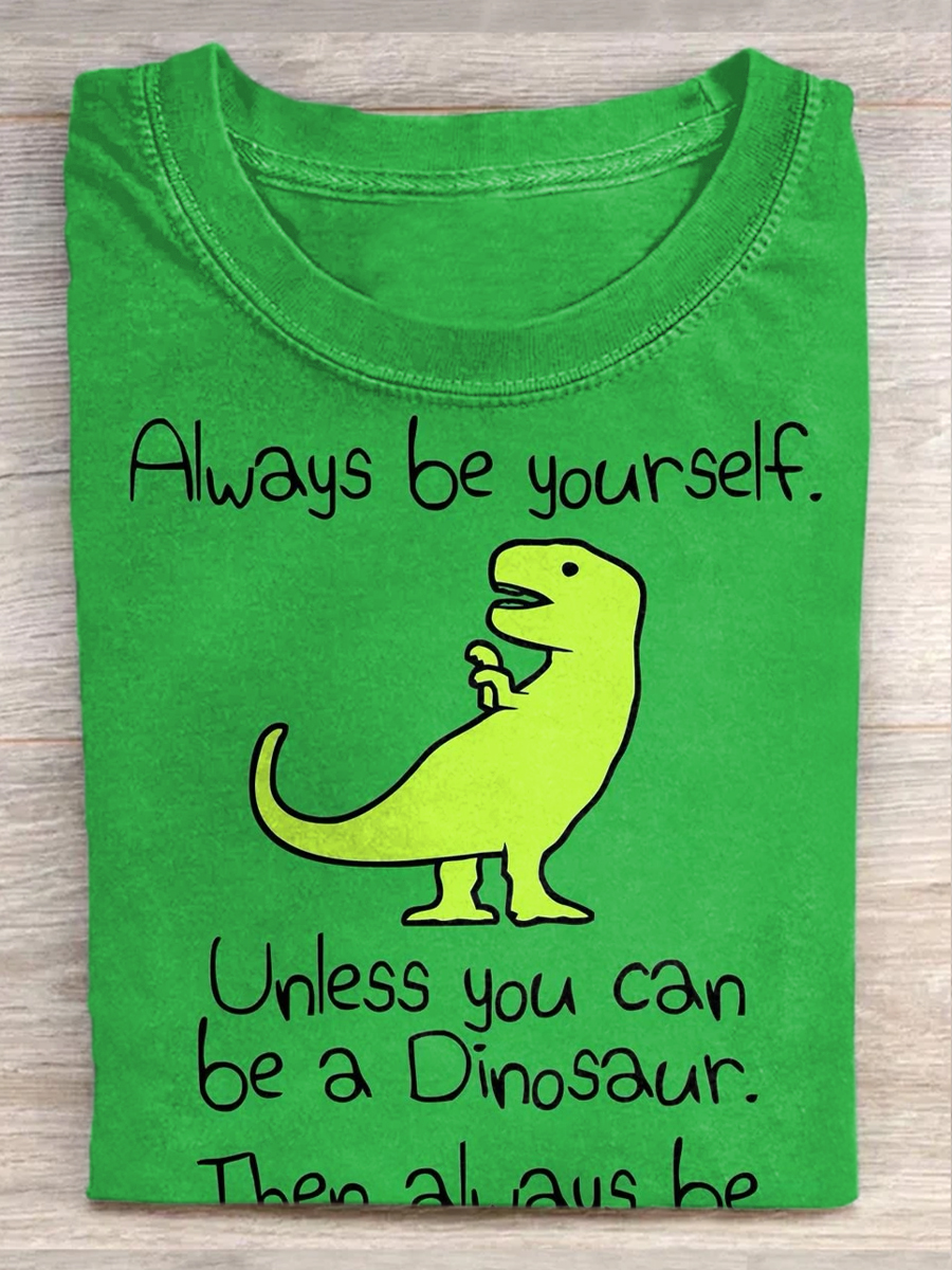Retro Fun Dinosaur Print Casual Short Sleeve T-Shirt