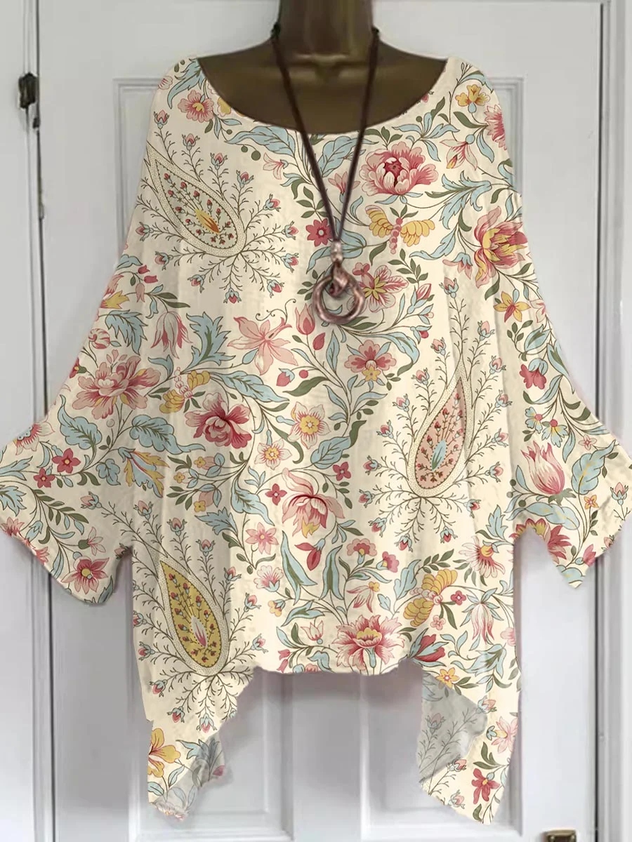 Women's Vintage Floral Art Print Casual Top