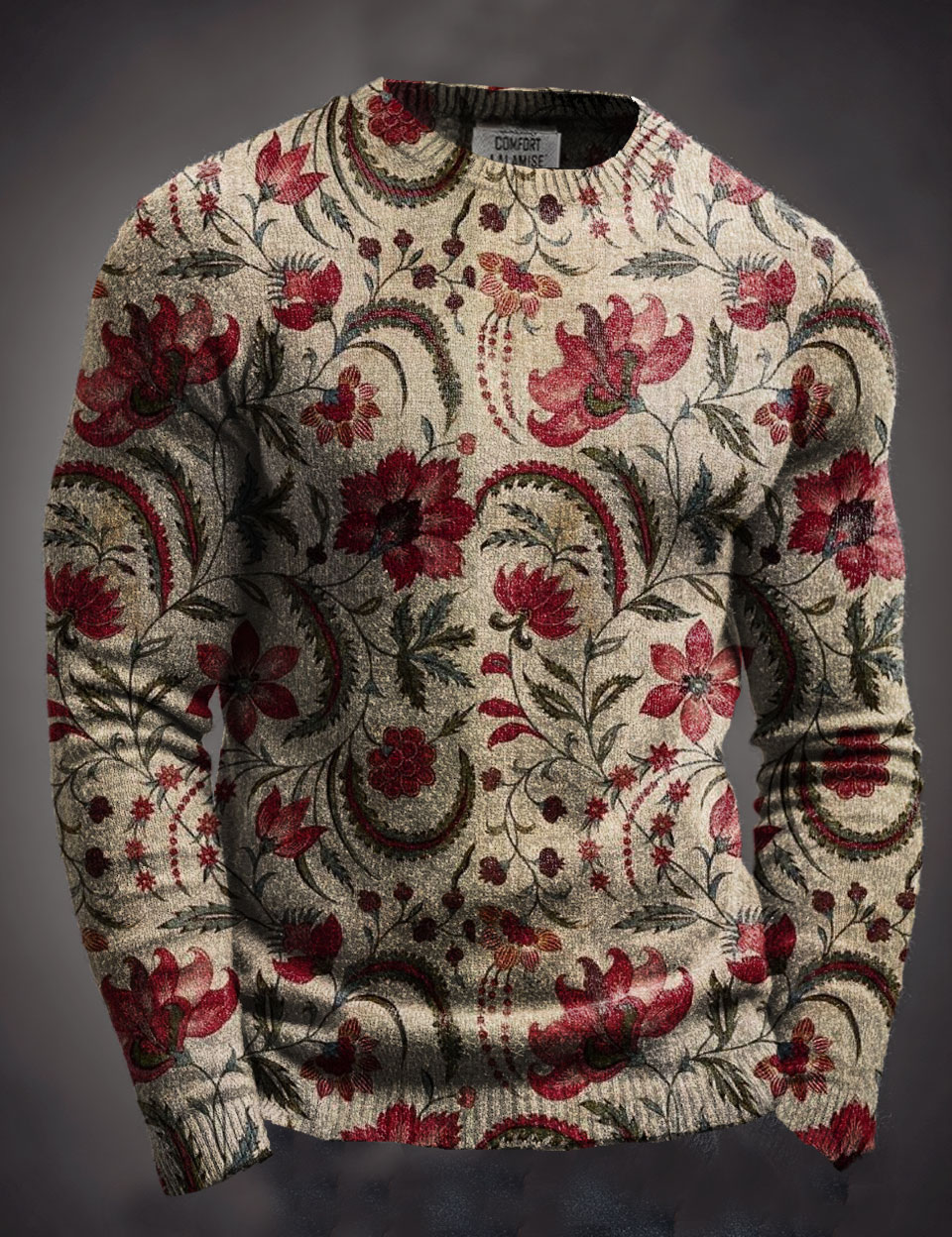 Vintage Floral Art Print Knit Pullover Casual Long Sweater