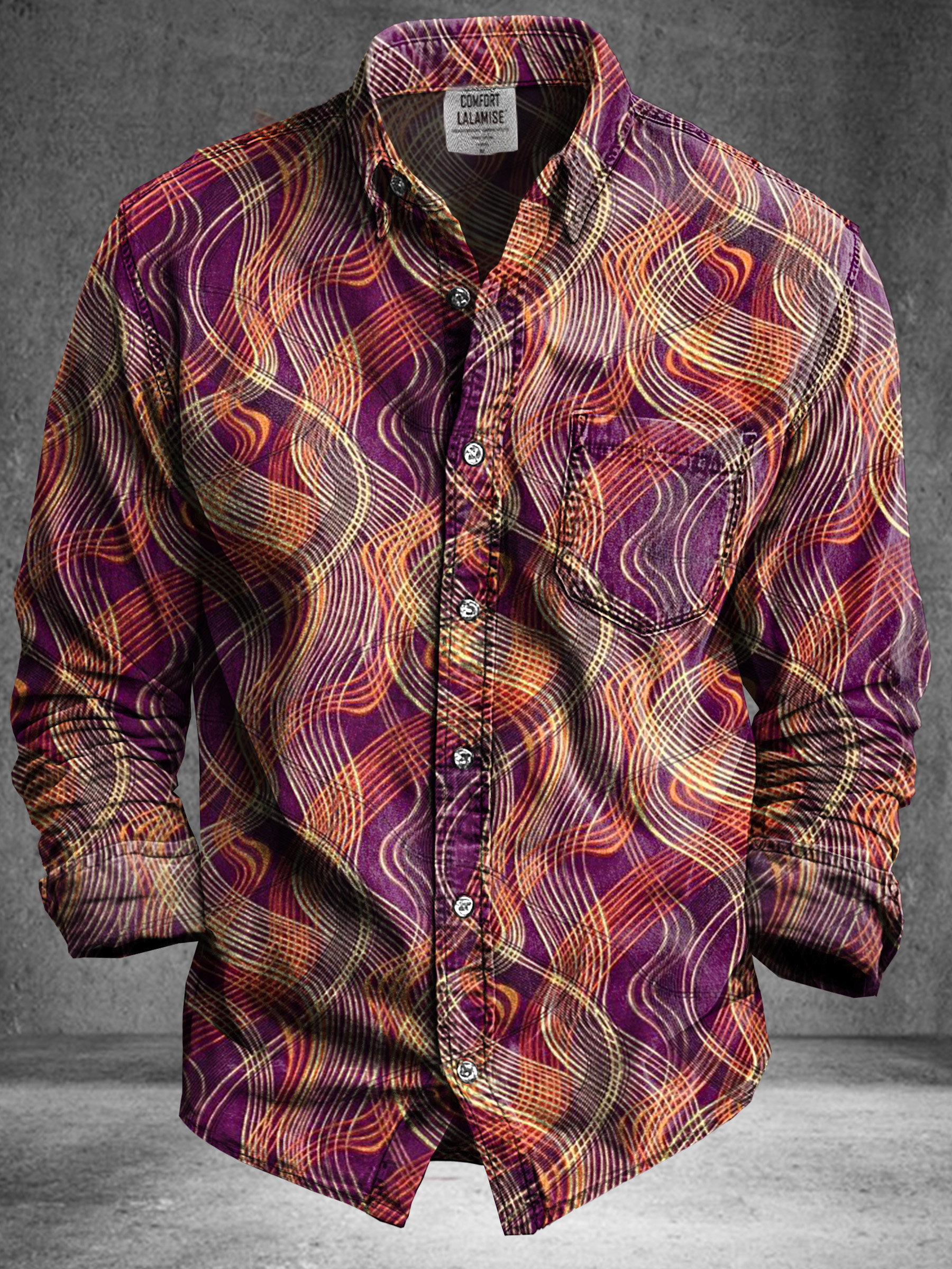 Vintage Abstract  Texture Art Print 100% Cotton Long Sleeve Shirt