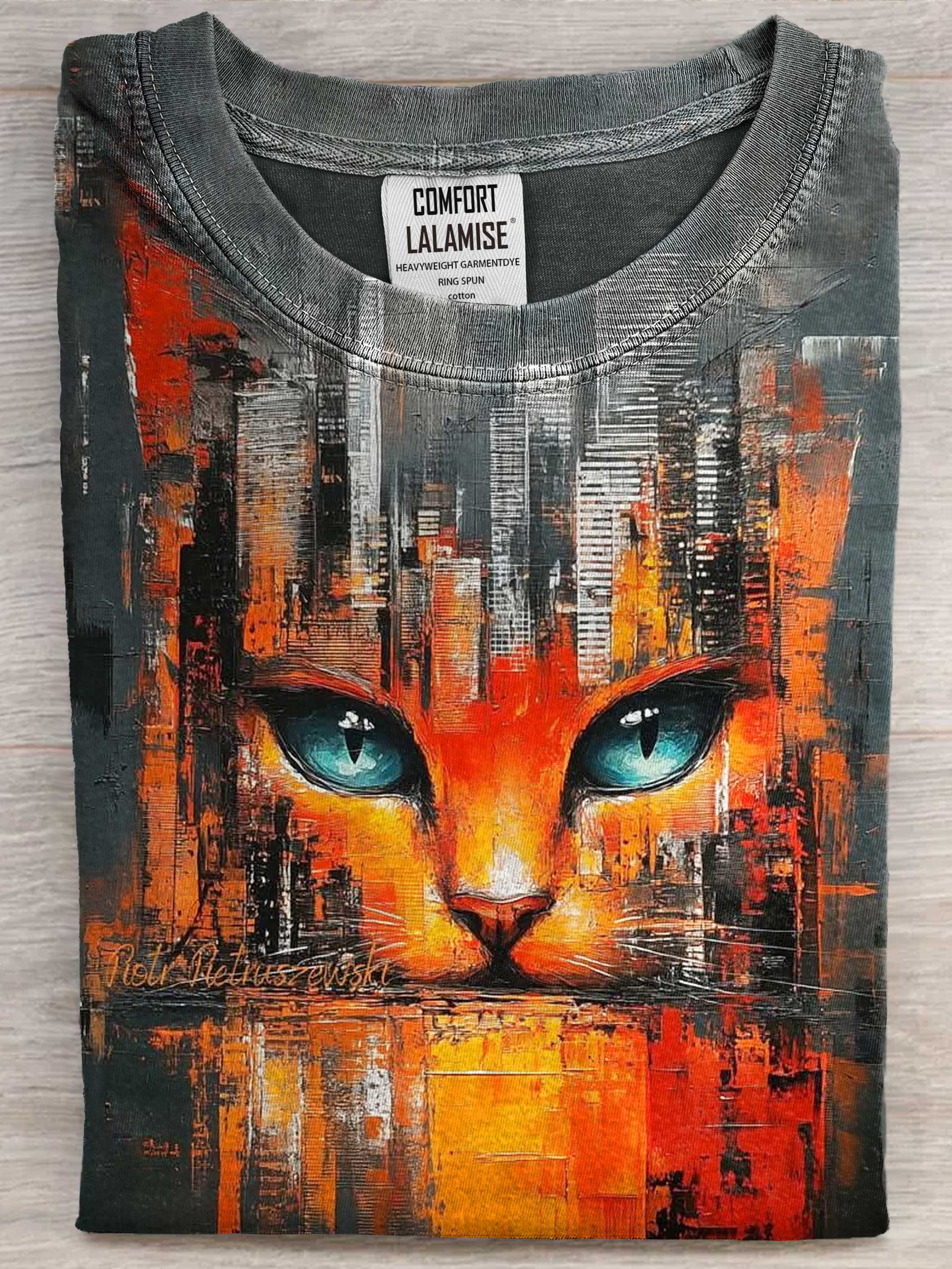 Abstrct Cat Art Print Casual Short Sleeve T-shirt