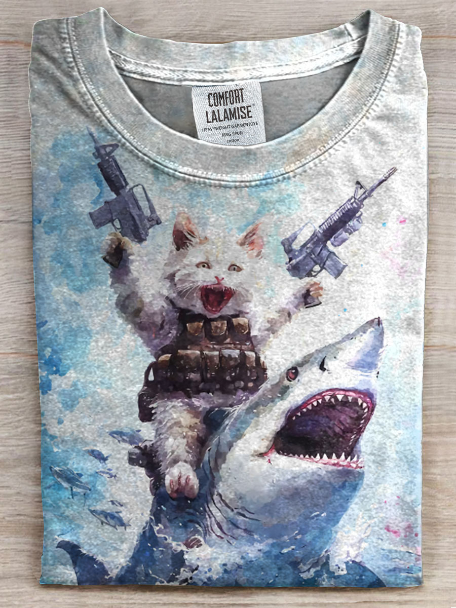 Funny Animal Art Cat  T-shirt