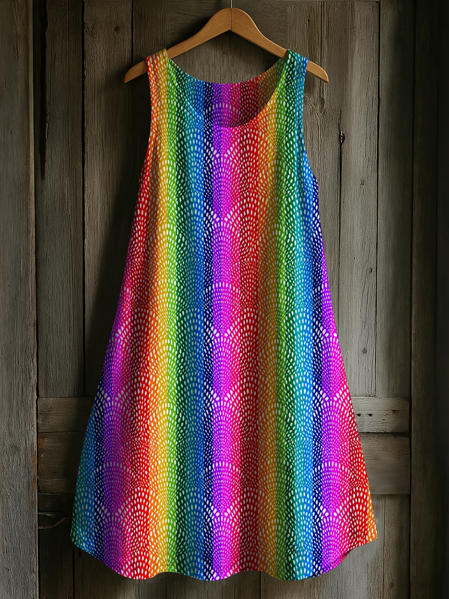 Rainbow Stripe Art Print Casual Tank Dress