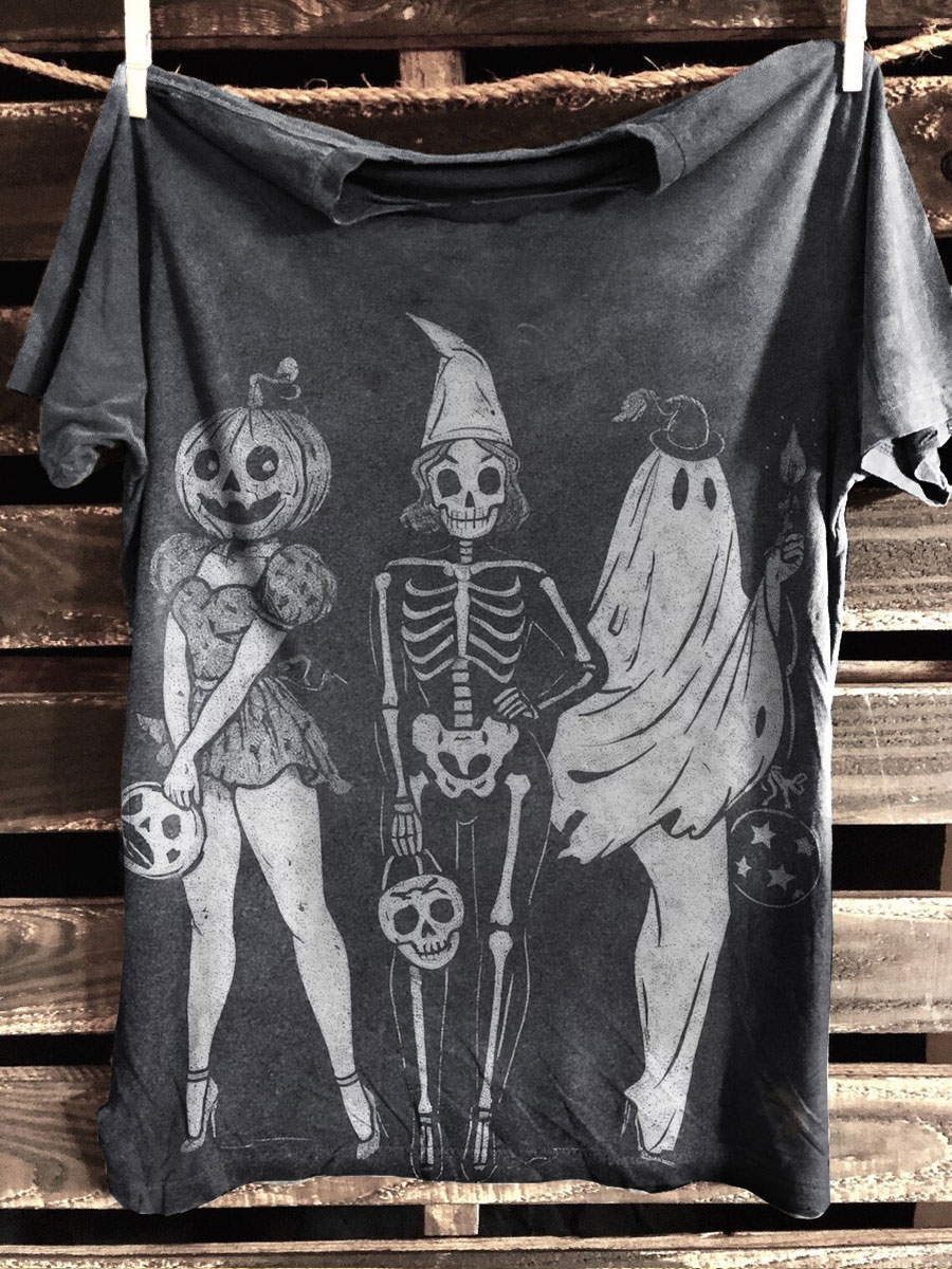 Vintage Halloween Art Prints Casual T-shirt