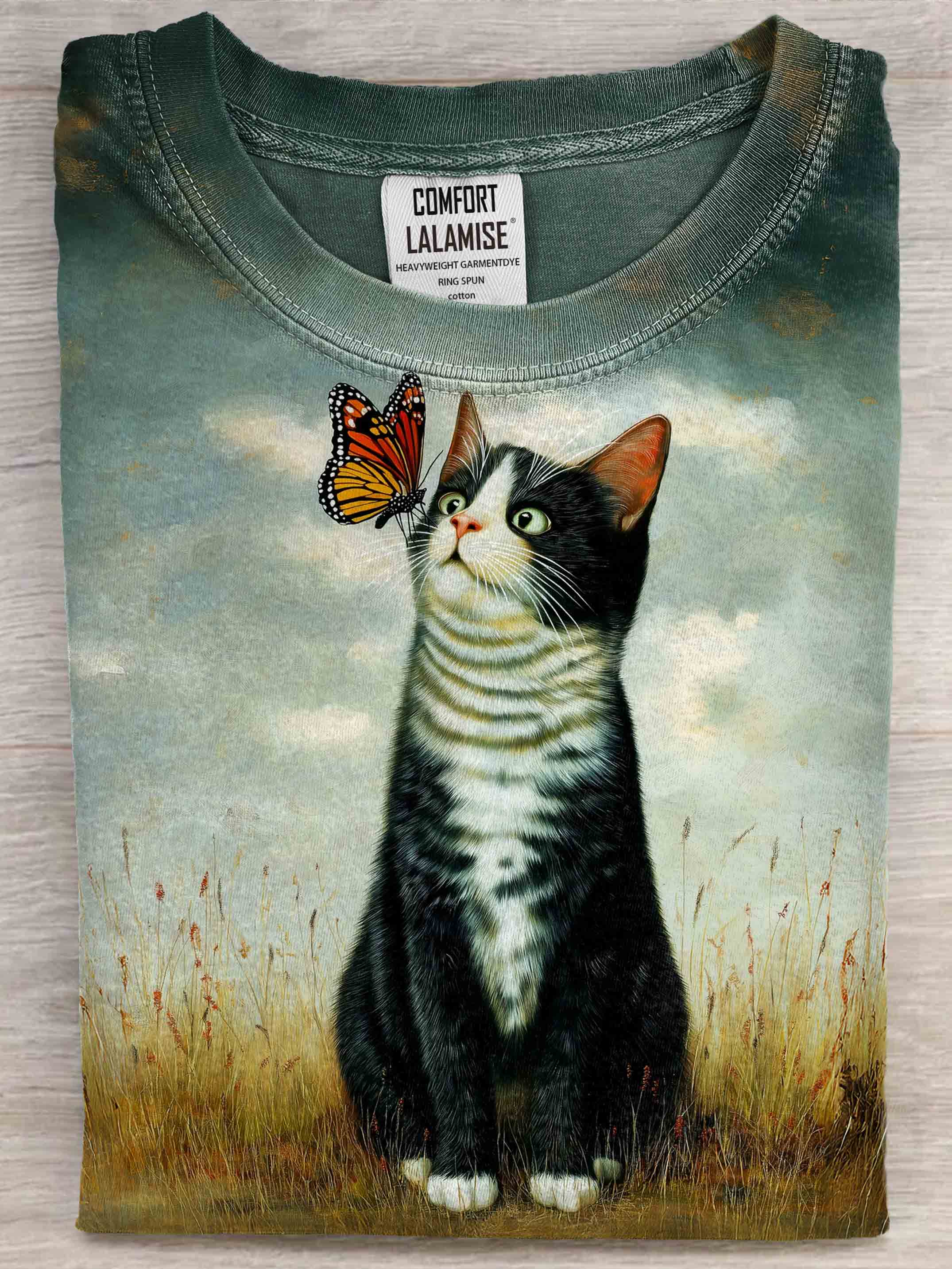 Cat Art Print Casual Short Sleeve T-shirt