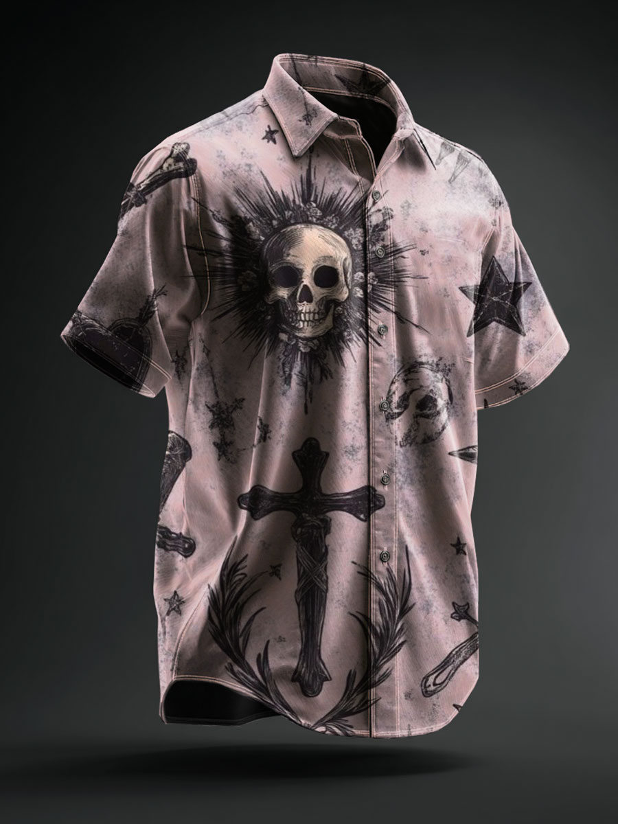 Vintage Skull Print Casual 100% Cotton Shirt