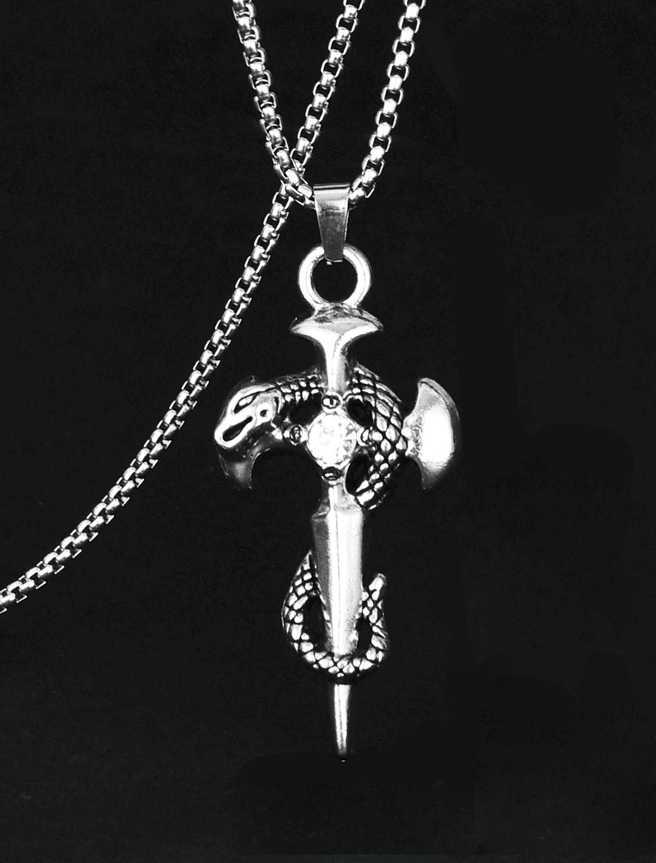 Vintage Coiled Snake Sword Cross Necklace