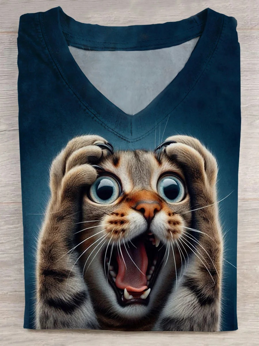 OMG Funny Cat Art Print Casual Short Sleeve T-Shirt