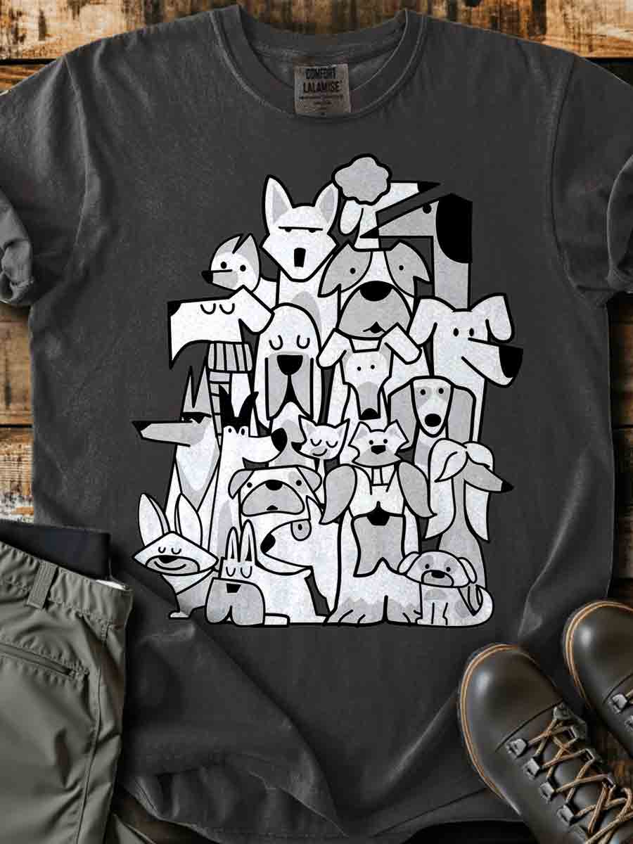 Dogs Art Print Casual Short Sleeve T-shirt