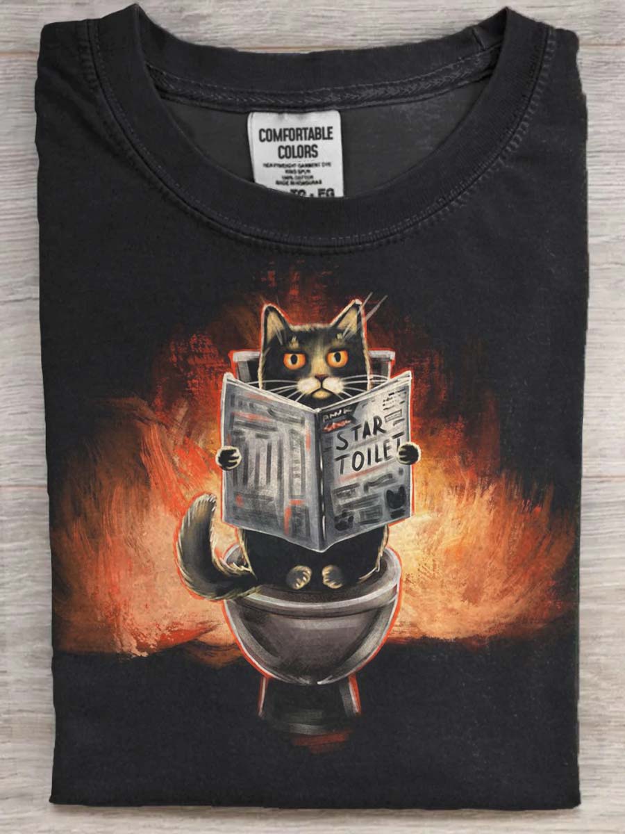 Funny Cat Print Casual Short Sleeve T-Shirt