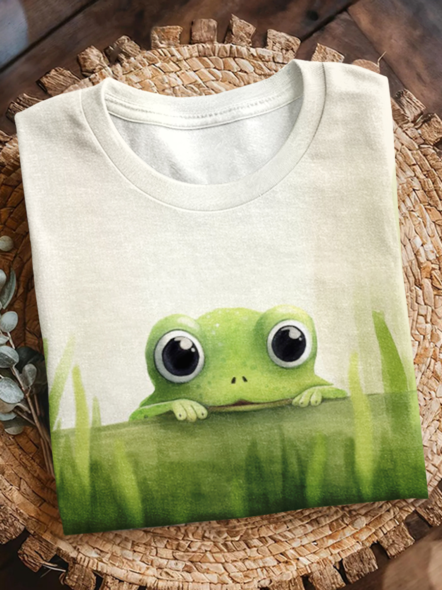 Cute Frog Print Short Sleeve T-Shirt