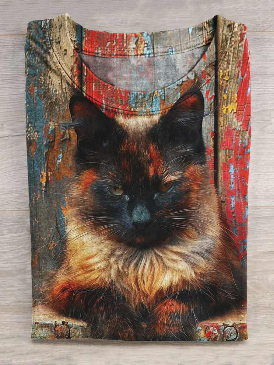 Cat Print Short Sleeve Top