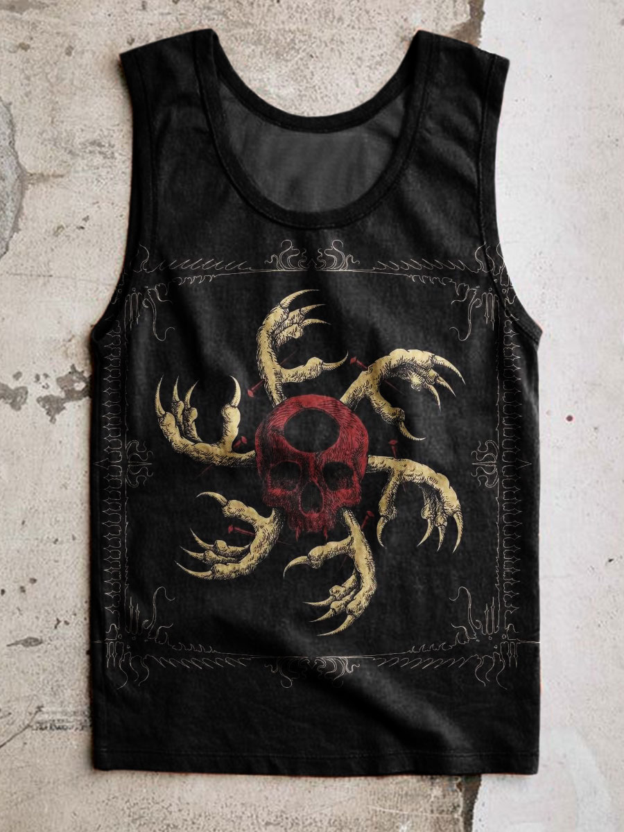 Vintage Dark Skeleton Print 100% Cotton Casual Tank Top