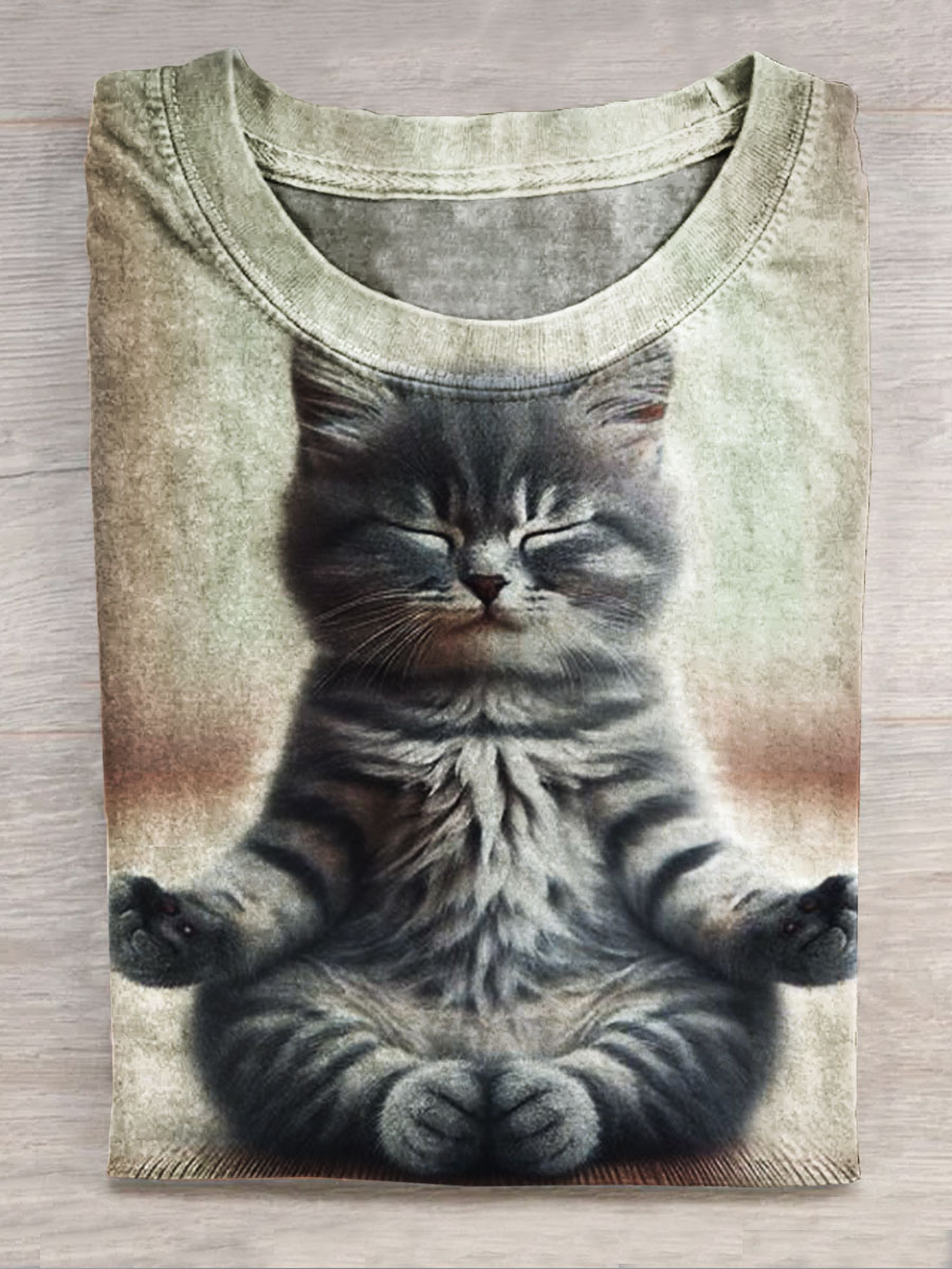 Cat Print Casual Short-sleeved Top