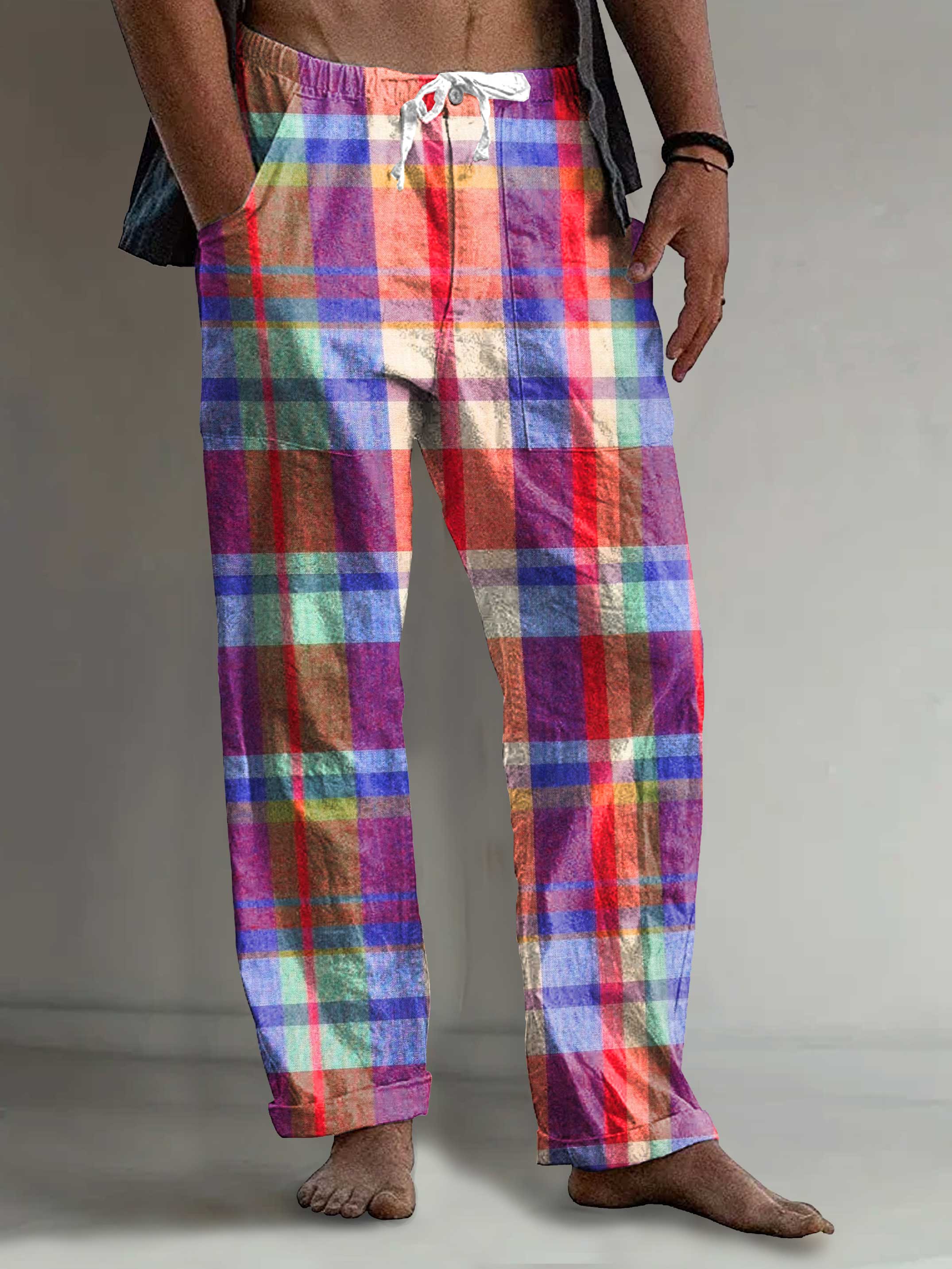 Men's Multi-colored plaid Art Print Comfy 100% Cotton Pants