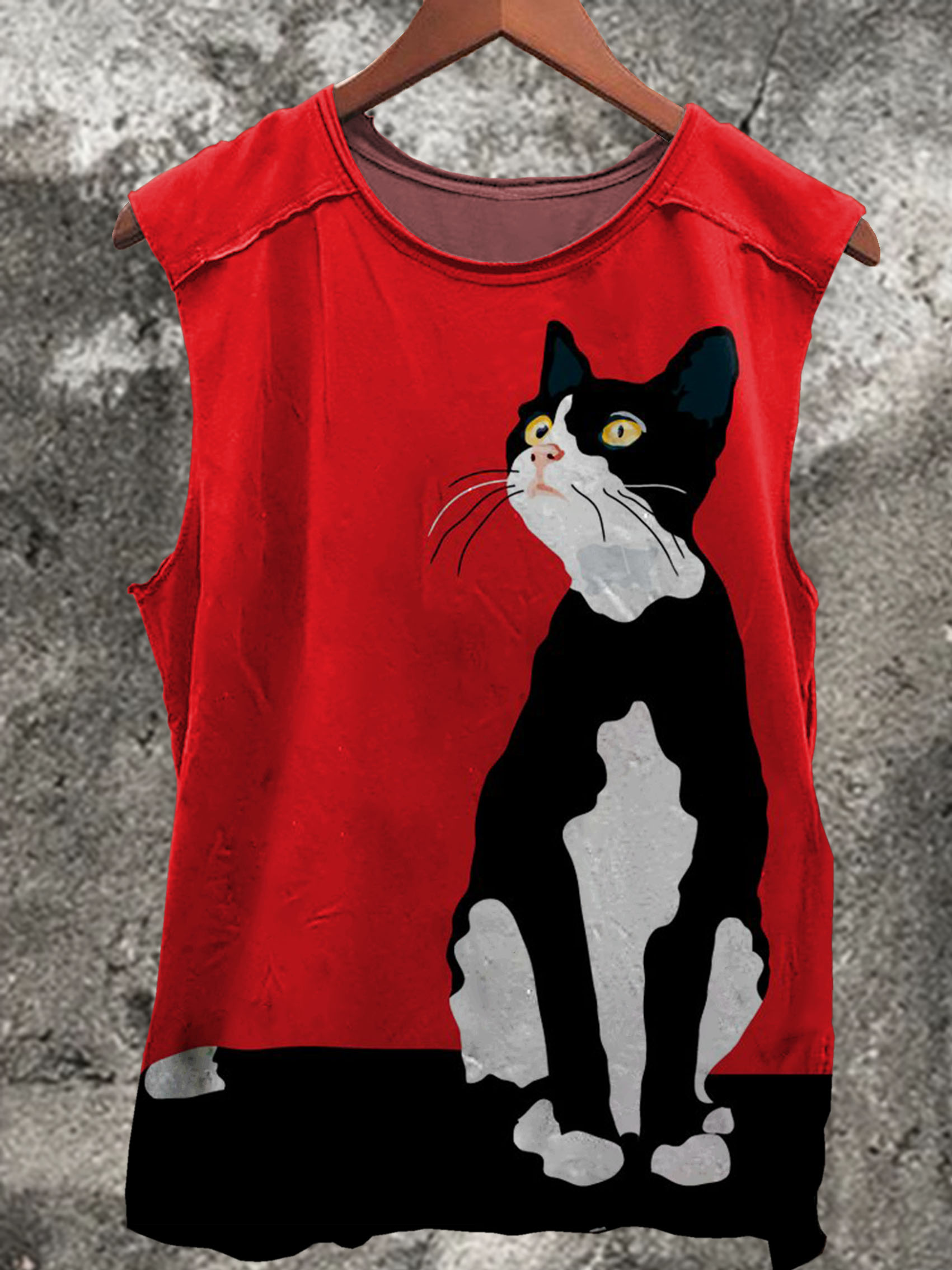 Correct Cow Cat Print 100% Cotton Casual Tank Top