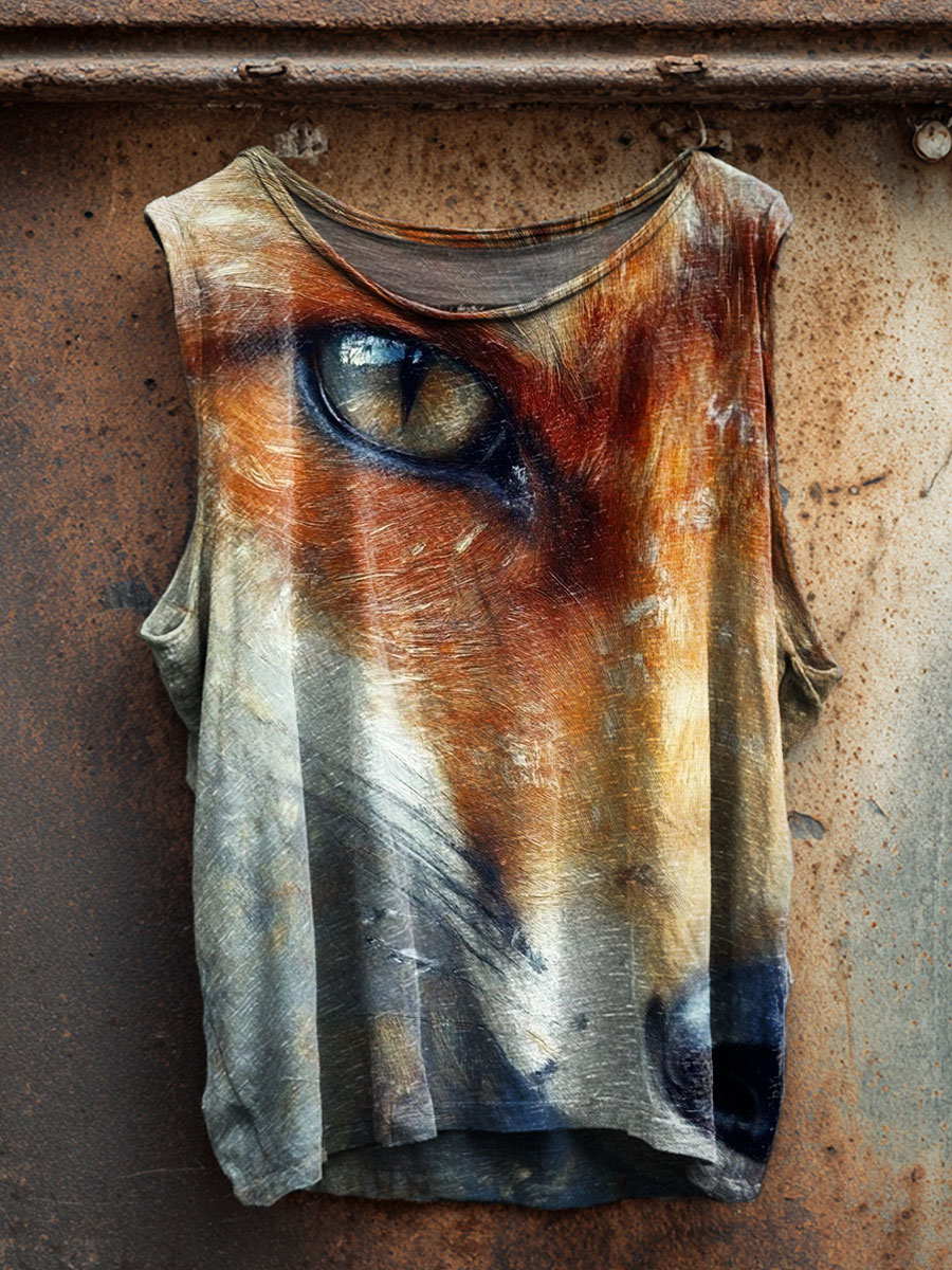 Fox Art Print 100% Cotton Casual Tank Top