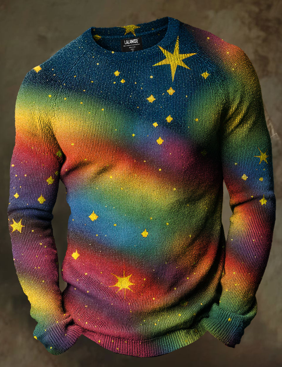 Vintage Rainbow Art Print Causal Long Sleeve Cozy Knit Pullover Sweater