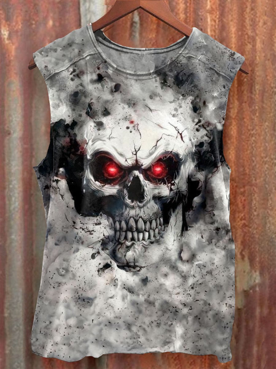 Skull Dark Art Print 100% Cotton Casual Tank Top