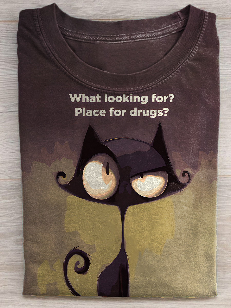 Funny Cat What Looking For Print T-shirt