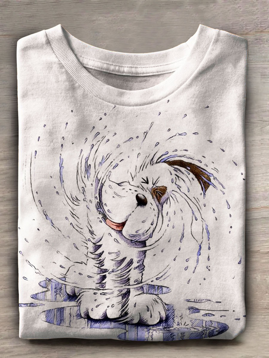 Funny Dog Print Casual Short Sleeve Top