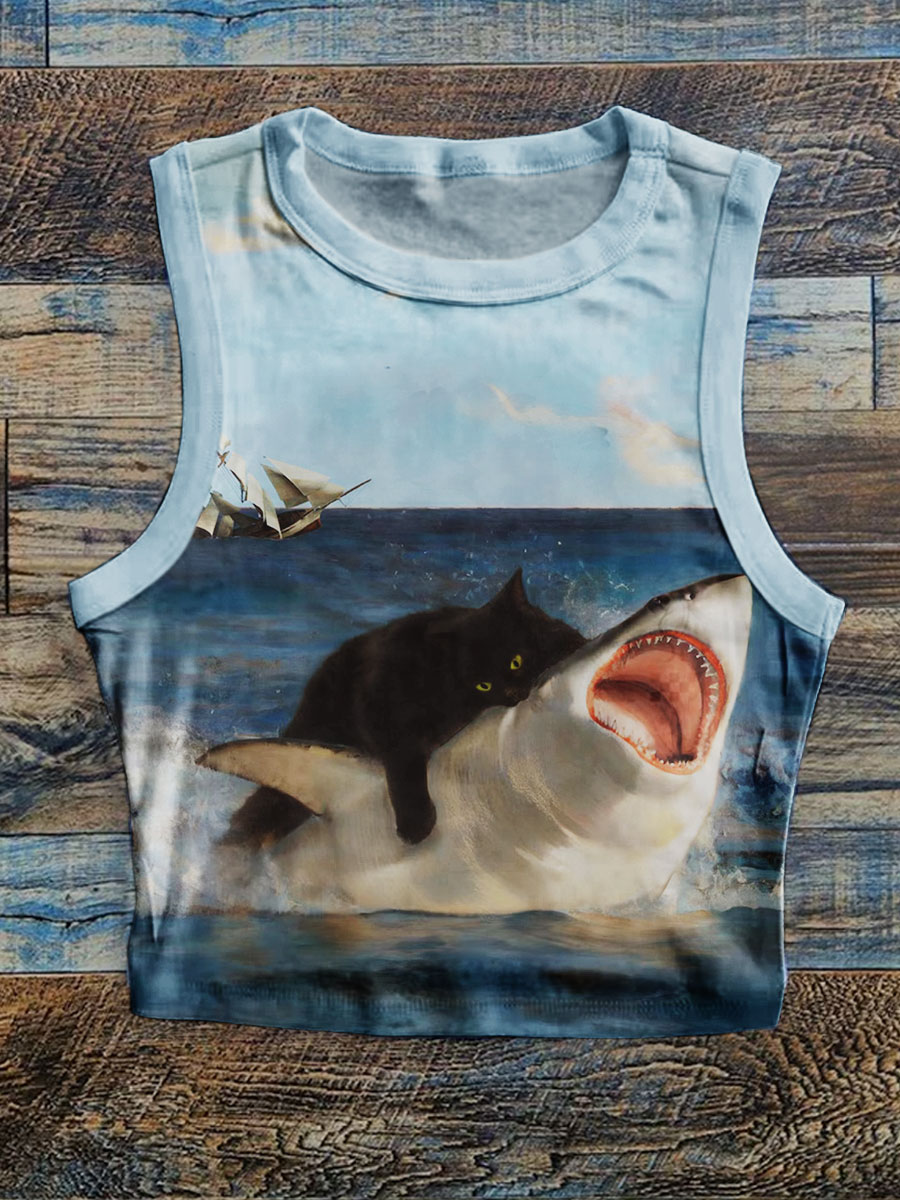 Funny Cat Print Tank Top