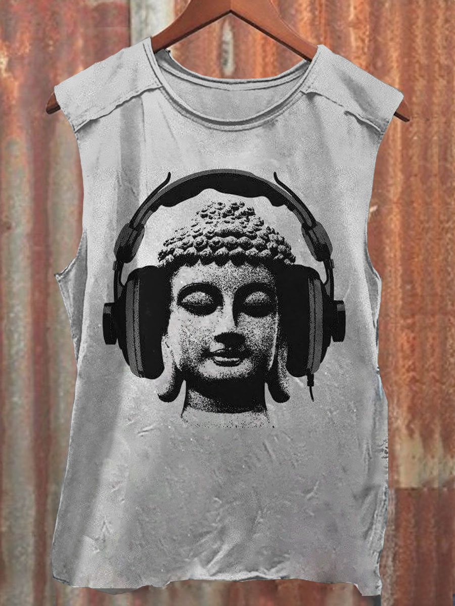 Buddha Art Print100% Cotton Casual Tank Top