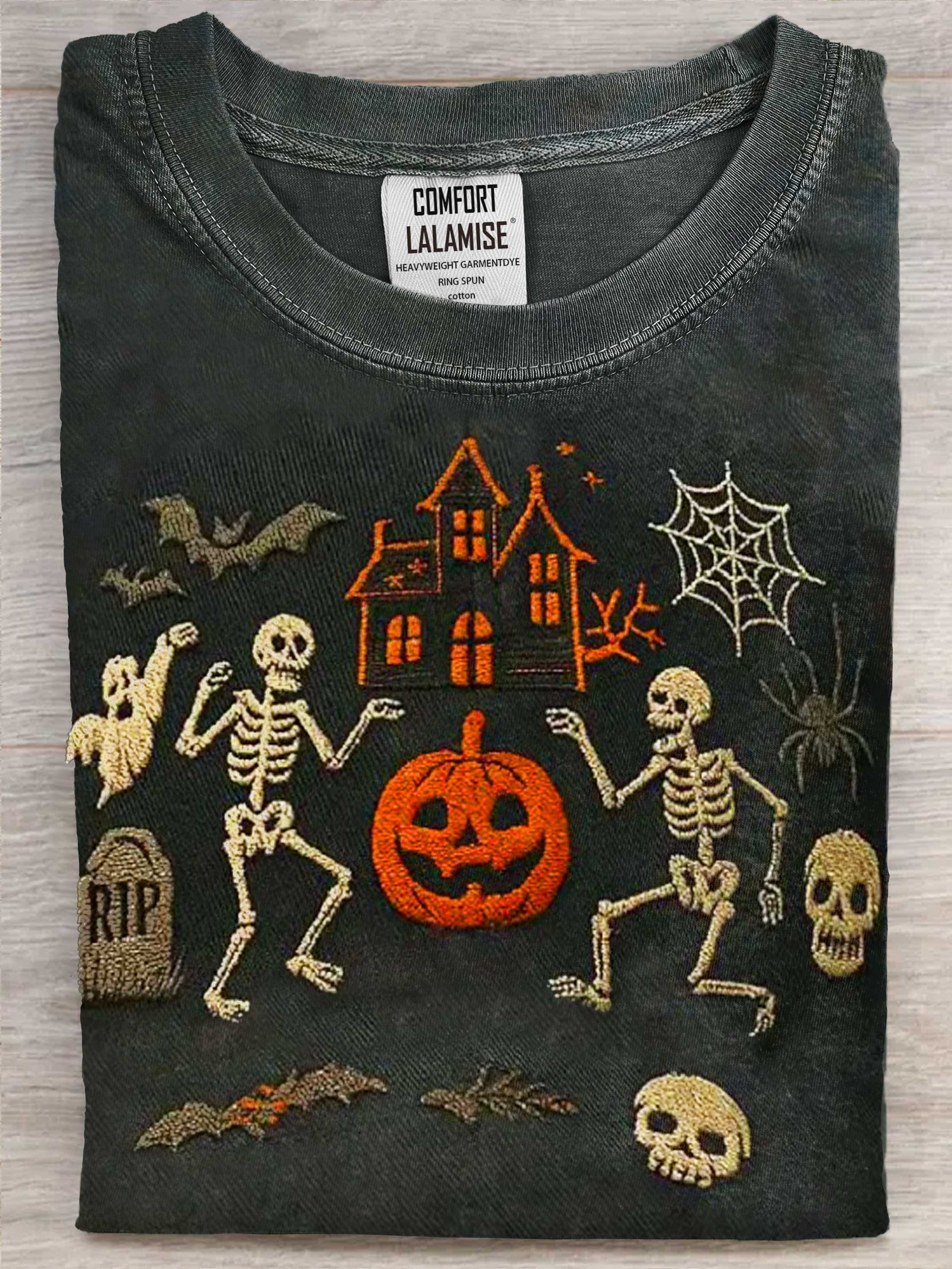Vintage Halloween Pumpkin Art Print Casual Short Sleeve T-shirt